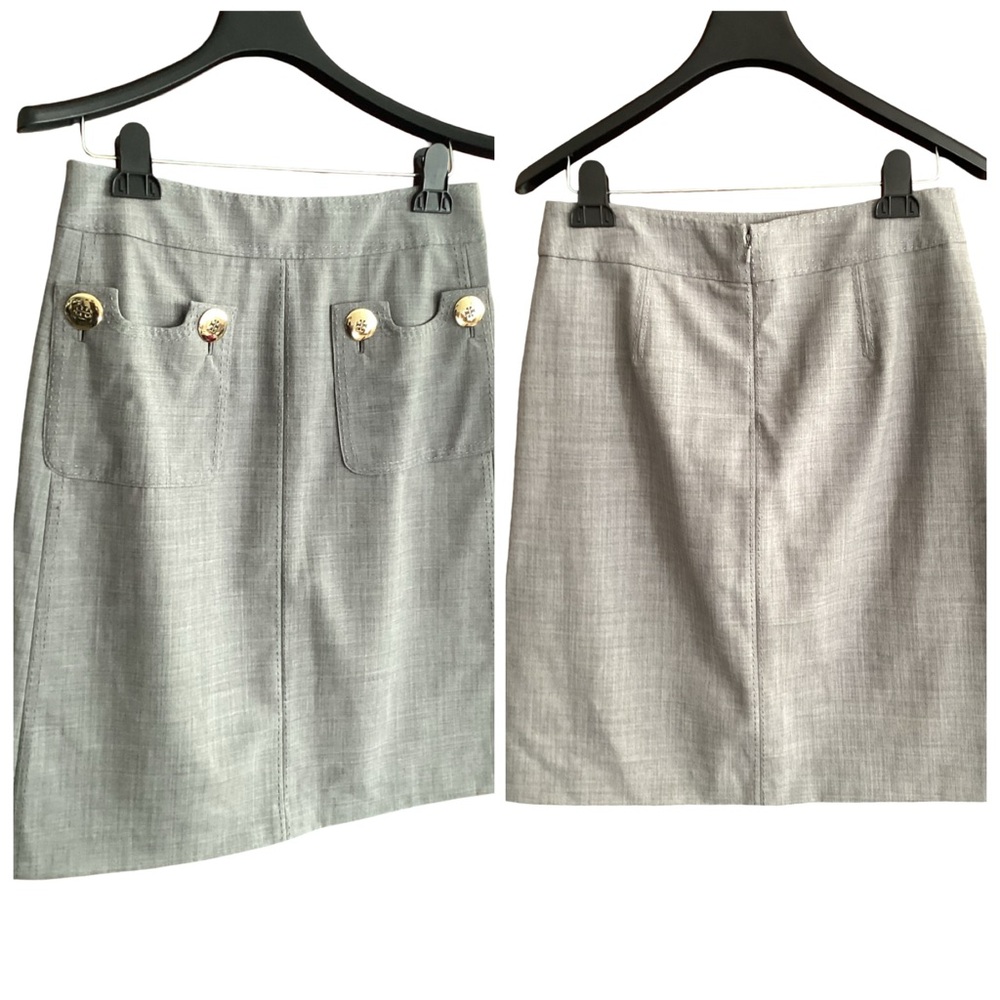 🚨Final Sale🚨 Tory Burch Gray Skirt w/Front Pockets and Logo Buttons Size 6